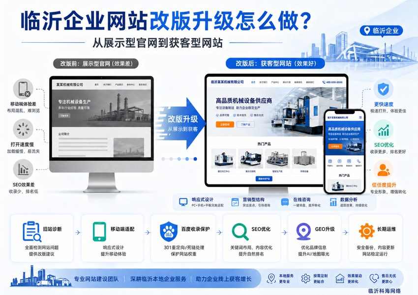 临沂企业网站改版升级前后对比示意图