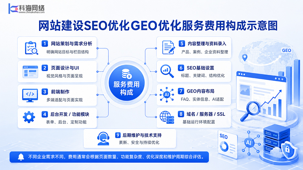 网站建设SEO优化GEO优化服务费用构成示意图