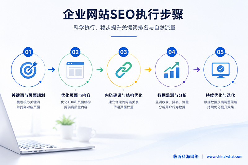 企业网站SEO优化执行步骤示意图 企业网站SEO优化执行步骤示意图