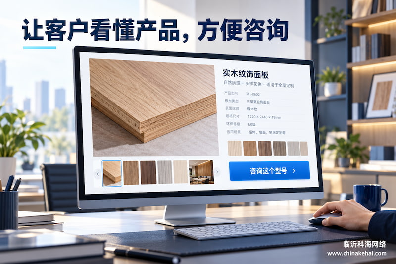 方便咨询企业网站产品详情页展示板材信息与型号咨询入口示意图 方便咨询企业网站产品详情页展示板材信息与型号咨询入口示意图
