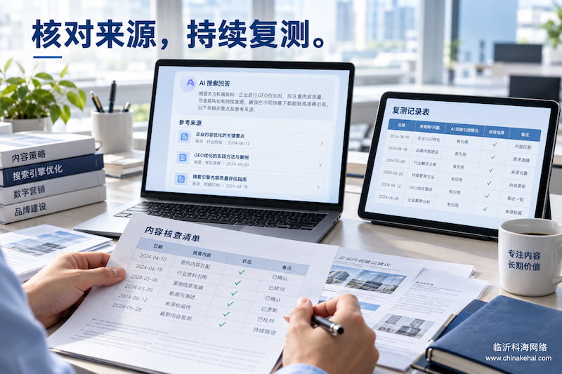 企业官网GEO优化复测时核对AI回答来源并保存测试记录 企业官网GEO优化复测时核对AI回答来源并保存测试记录
